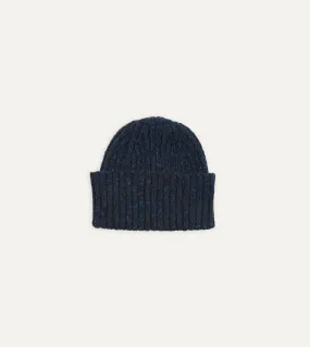 Navy Ribbed Merino Donegal Knit Cap