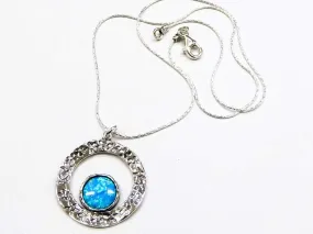 Necklace for woman sterling silver israeli jewelry Blue Opal Pendant