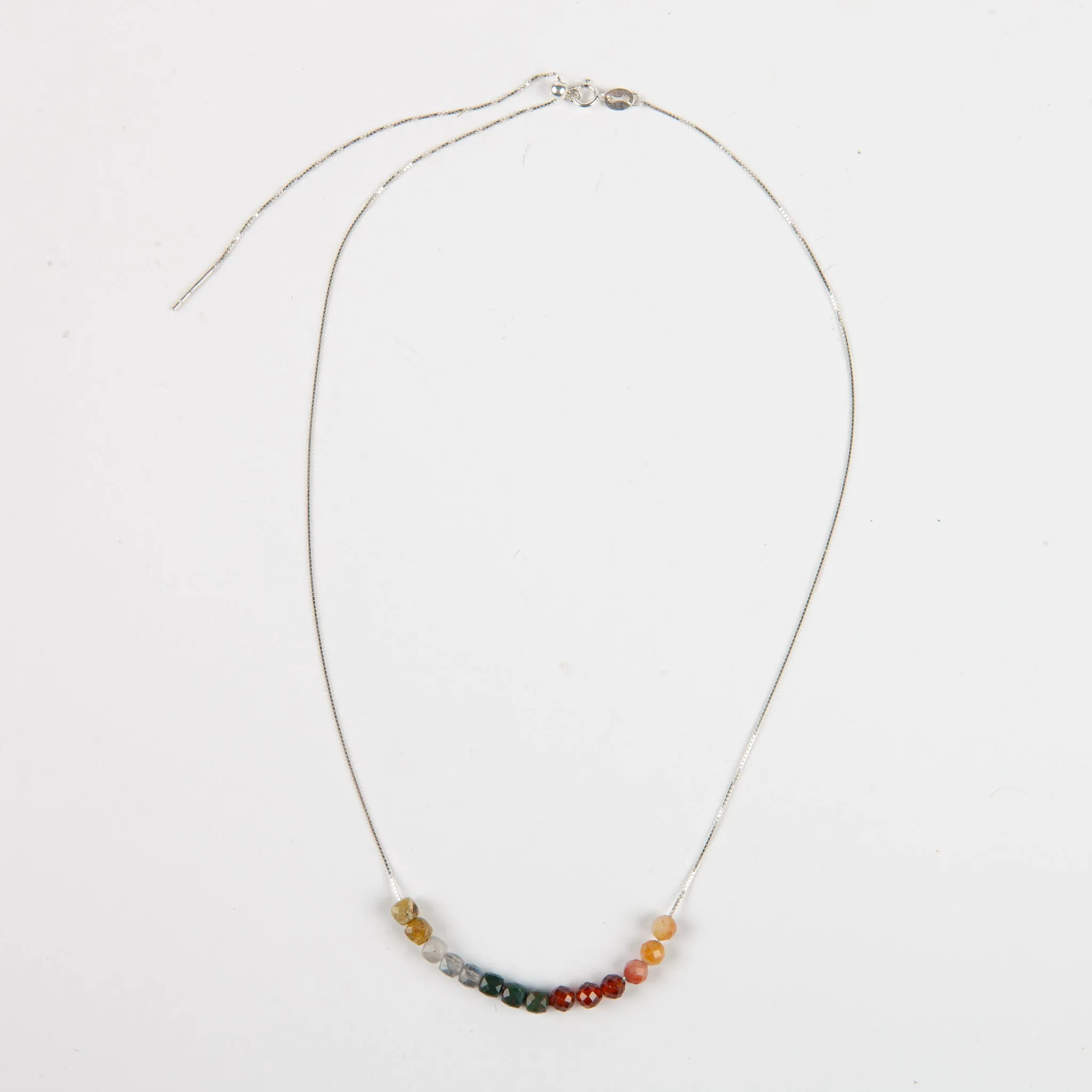 Ocean Jasper, Labradorite & Hessonite Adjustable Slide Chain Gemstone Necklace