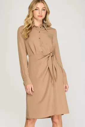 Odelia Side Tie Dress in Mocha