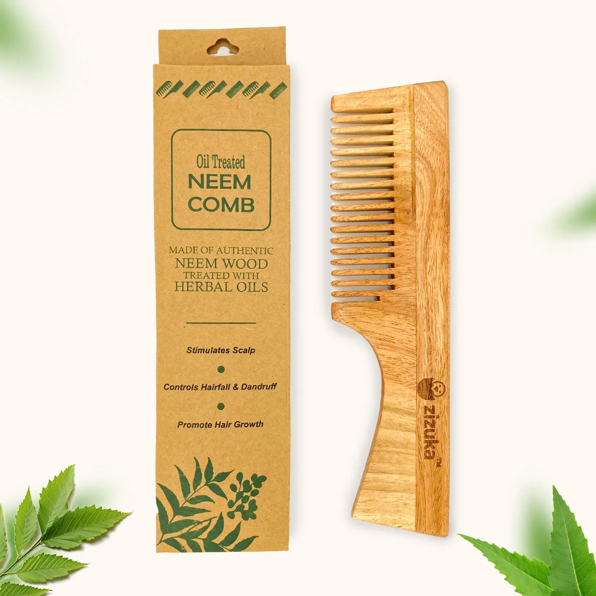 Oil Treated Neem Comb -Fine Tooth, Natural Detangling, Anti-Static