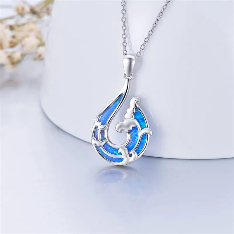 Opal Wave Necklace 925 Sterling Silver Ocean Wave Necklace Beach Gifts for Her Women