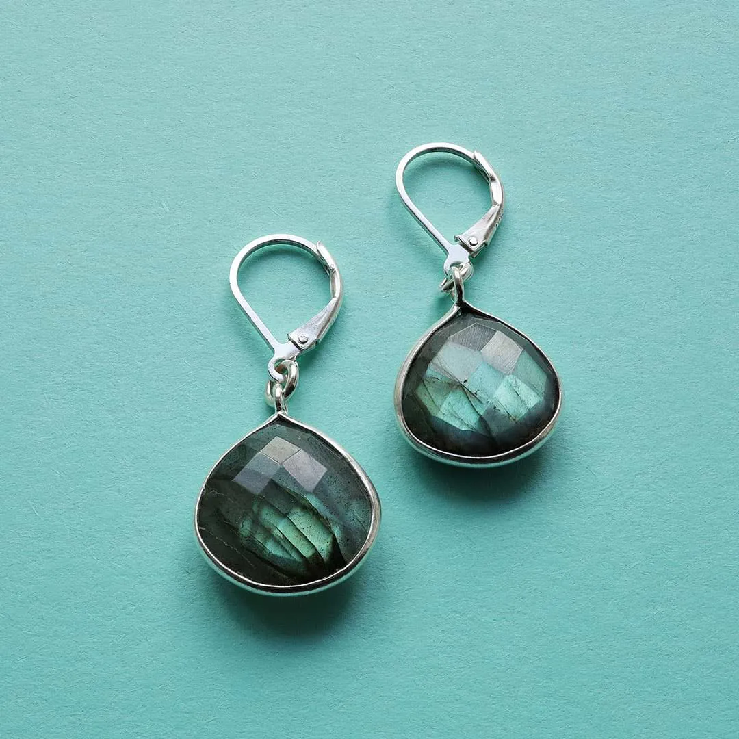 Oslo Nights - Faceted Labradorite Bezel Teardrop Earrings