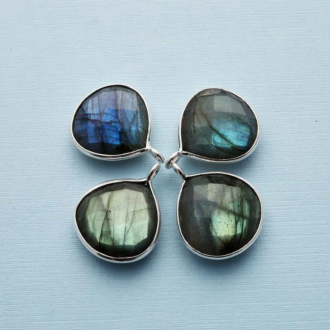 Oslo Nights - Faceted Labradorite Bezel Teardrop Earrings