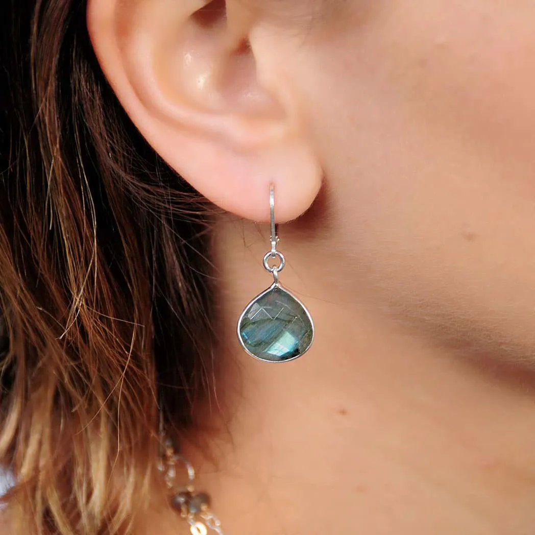 Oslo Nights - Faceted Labradorite Bezel Teardrop Earrings