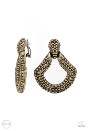 Paparazzi Better Buckle Up - Brass Clip On Earrings