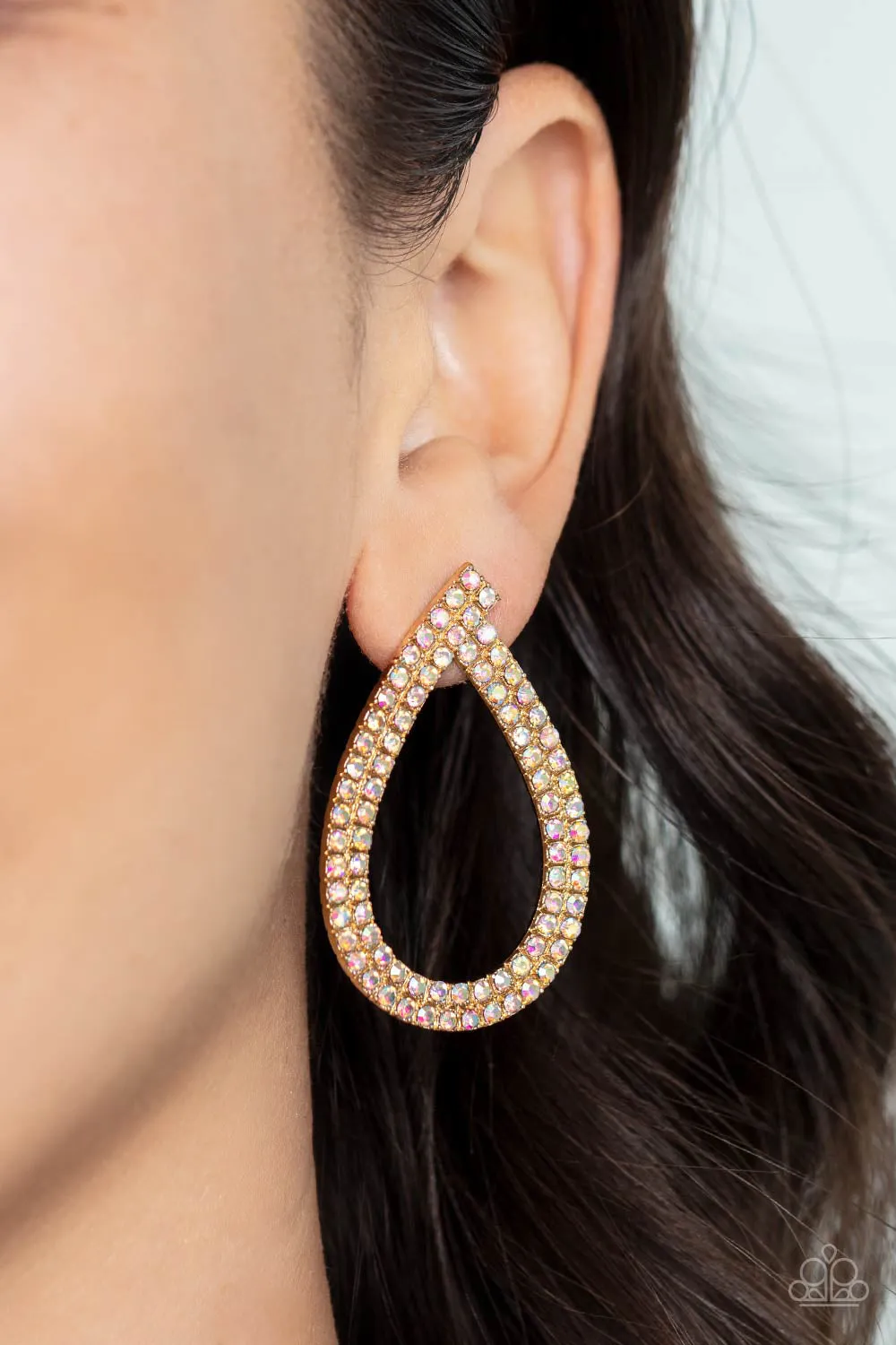 Paparazzi Diva Dust - Gold Teardrop Iridescent Post Style Earring