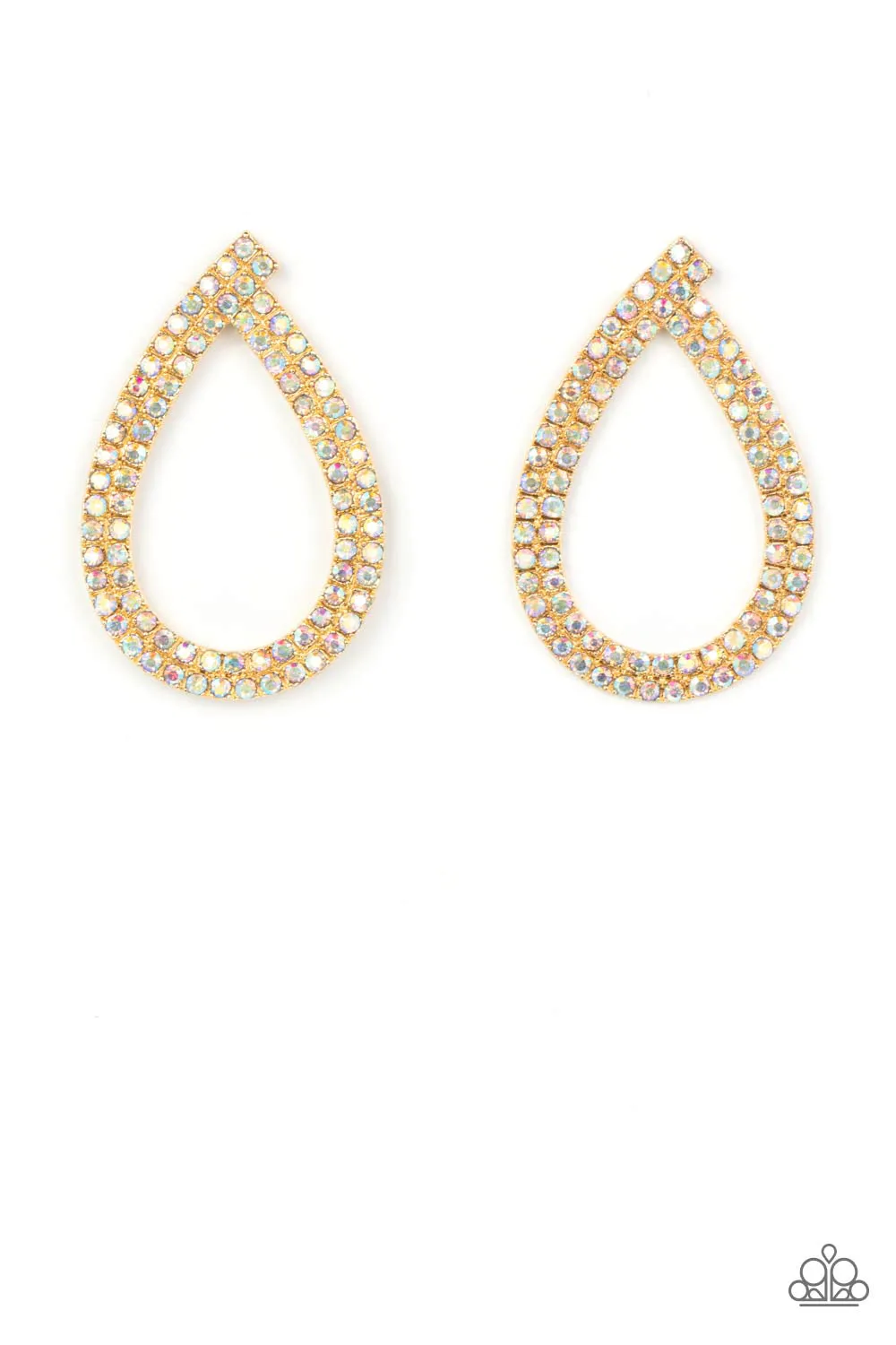 Paparazzi Diva Dust - Gold Teardrop Iridescent Post Style Earring