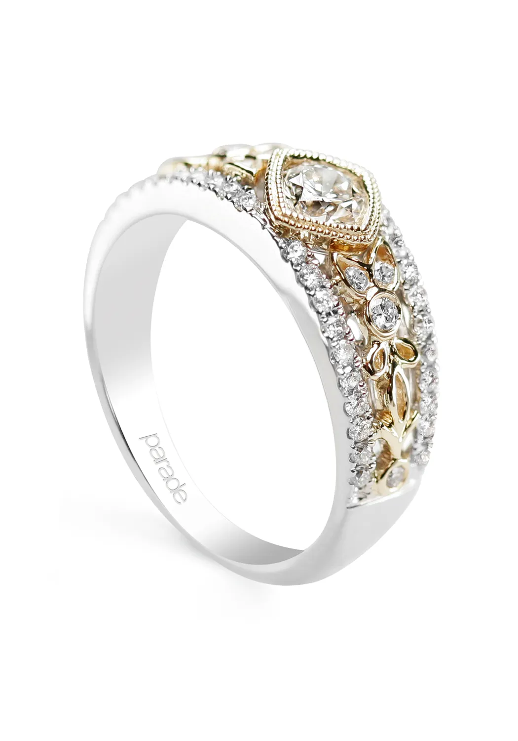 Parade Design 18K White & Yellow Gold Diamond Filigree Band