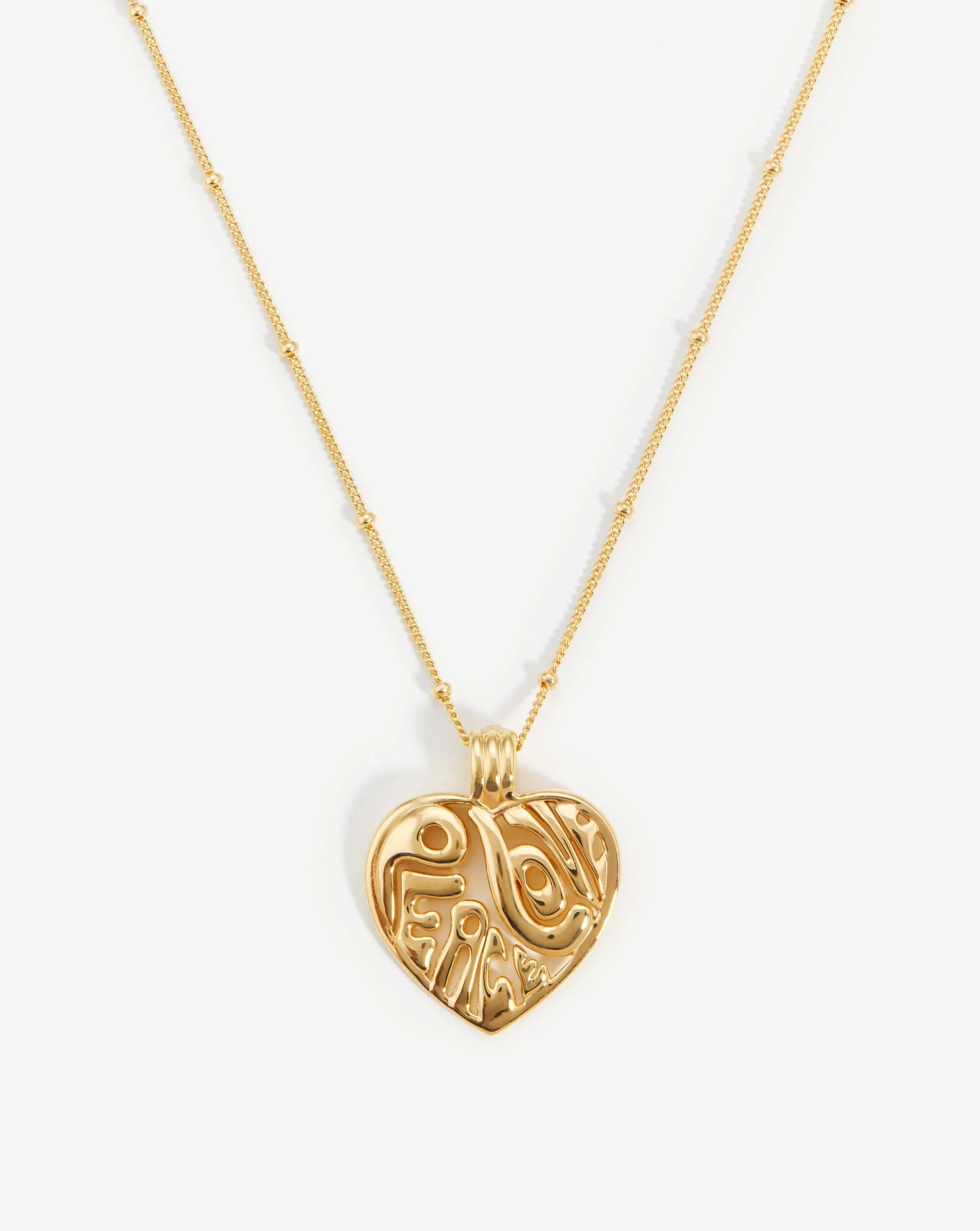 Peace & Love Heart Pendant Chain Necklace | 18ct Gold Plated Vermeil