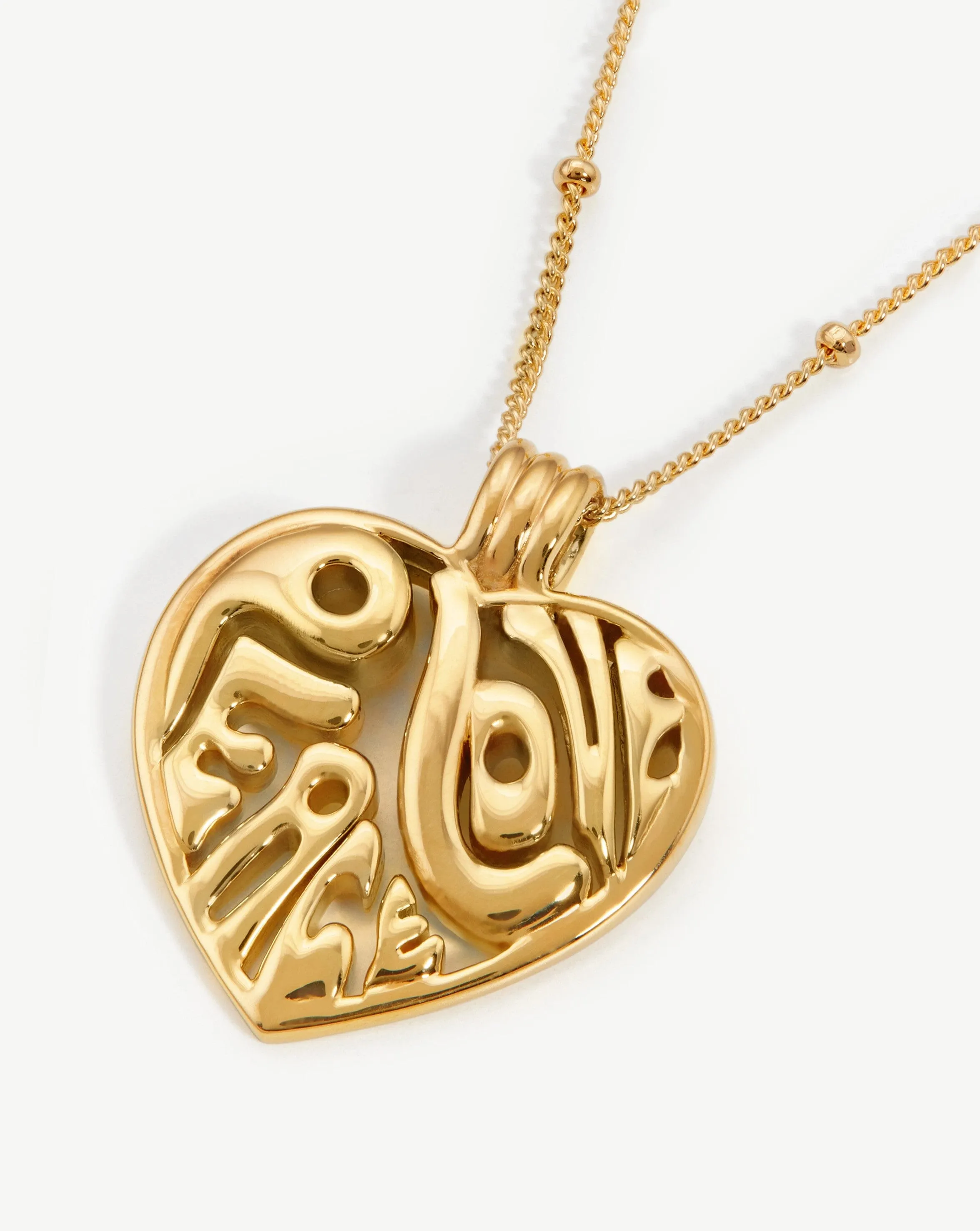 Peace & Love Heart Pendant Chain Necklace | 18ct Gold Plated Vermeil