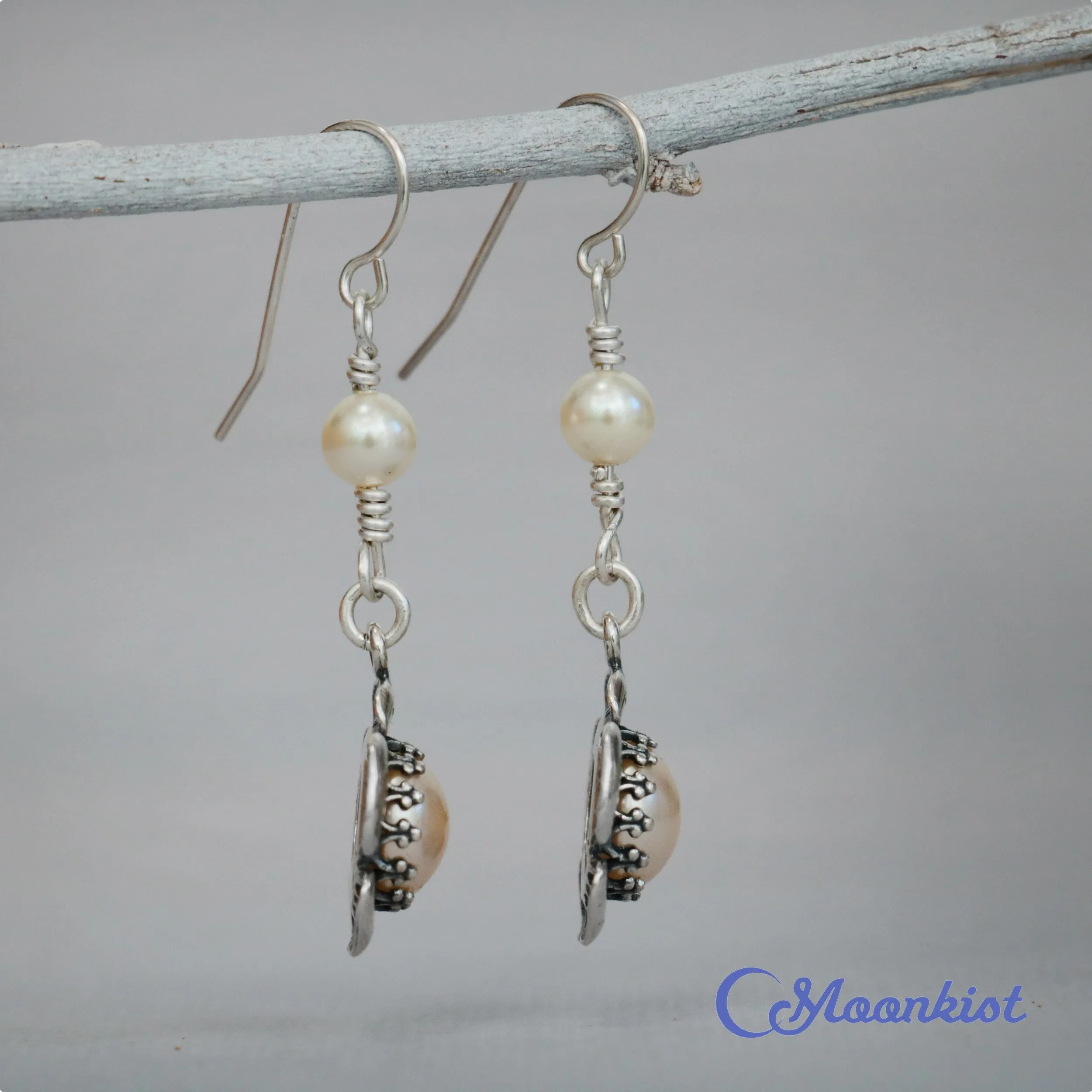 Pearl Earrings with Sterling Silver Flowers | Moonkist Designs