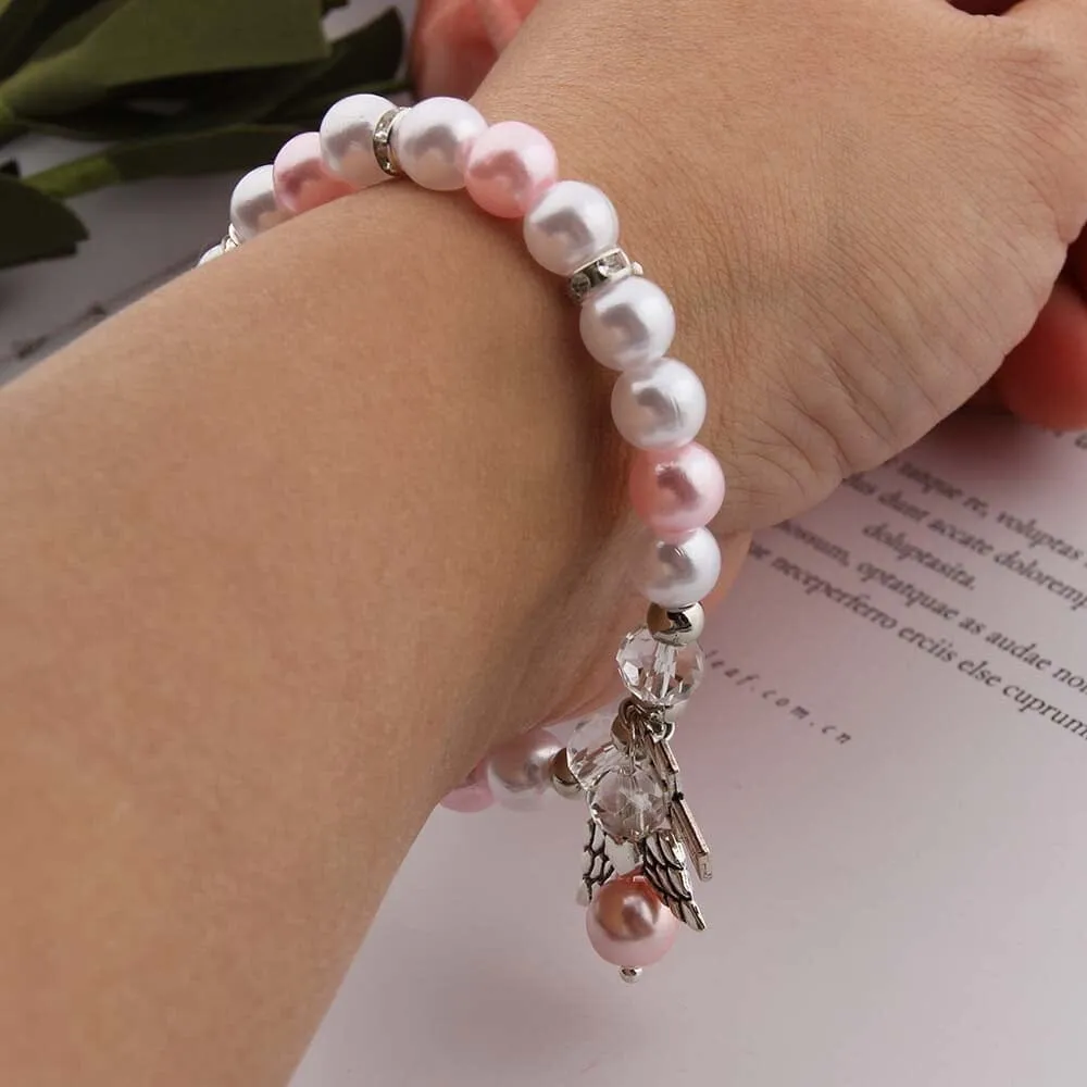 Pearl with Angel Charm WWJD Bracelet