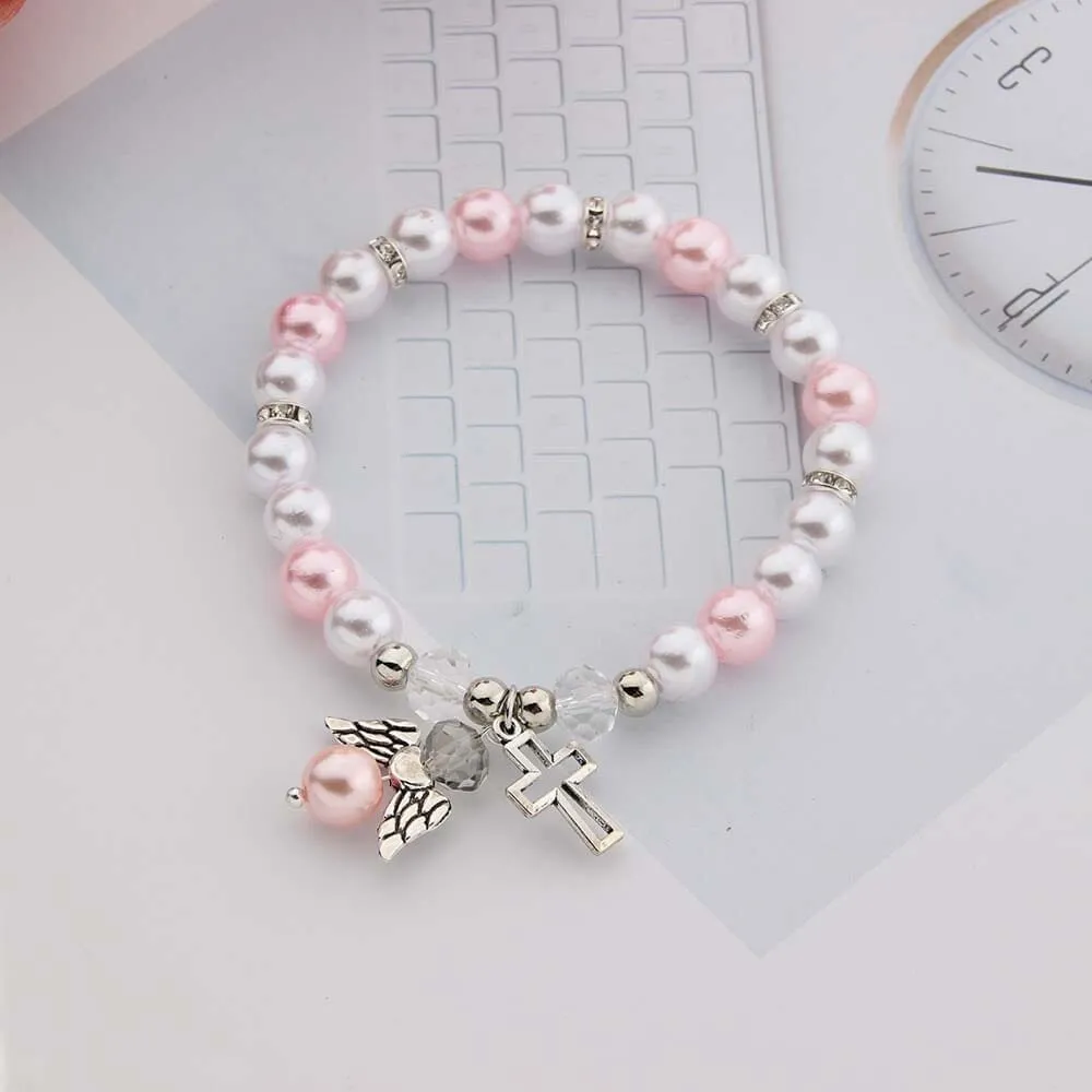 Pearl with Angel Charm WWJD Bracelet