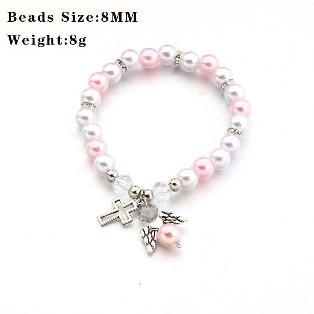 Pearl with Angel Charm WWJD Bracelet