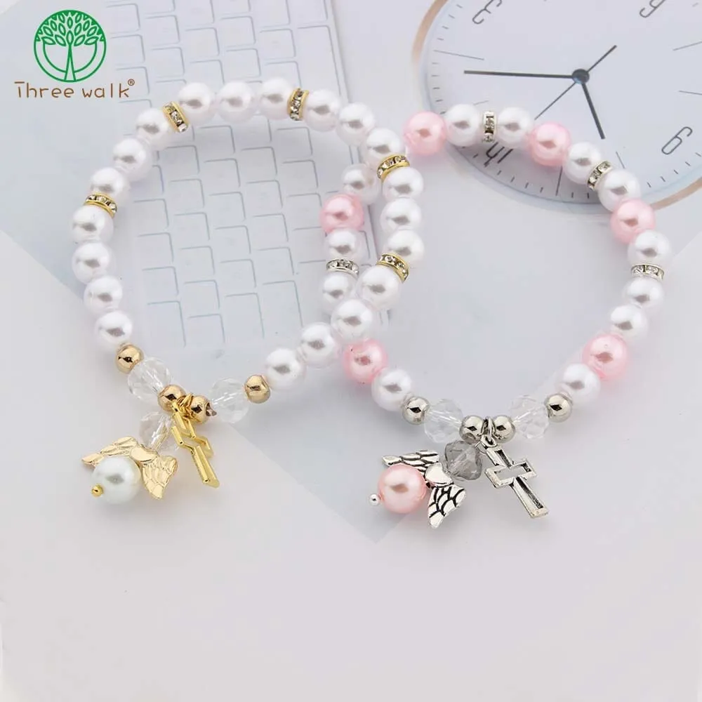 Pearl with Angel Charm WWJD Bracelet