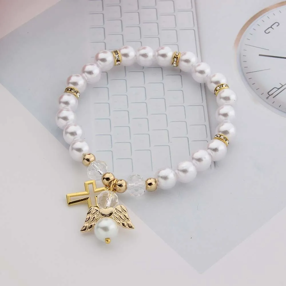 Pearl with Angel Charm WWJD Bracelet