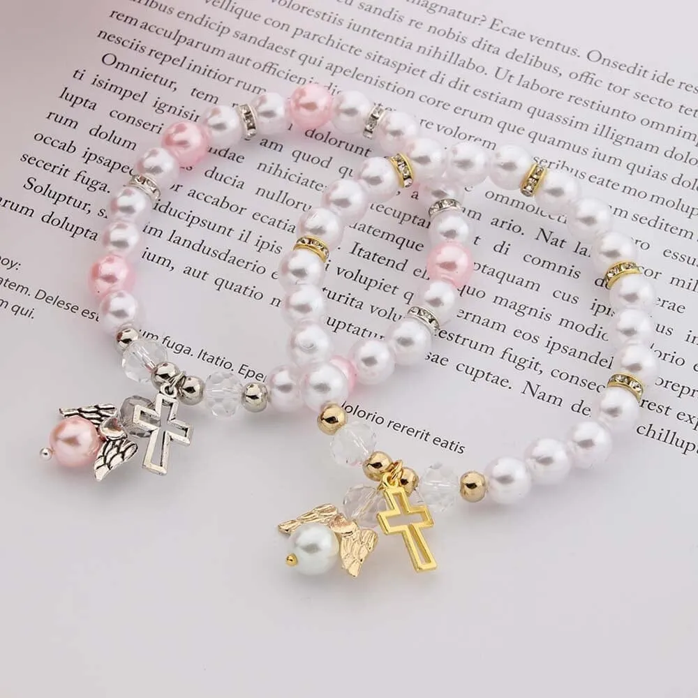 Pearl with Angel Charm WWJD Bracelet