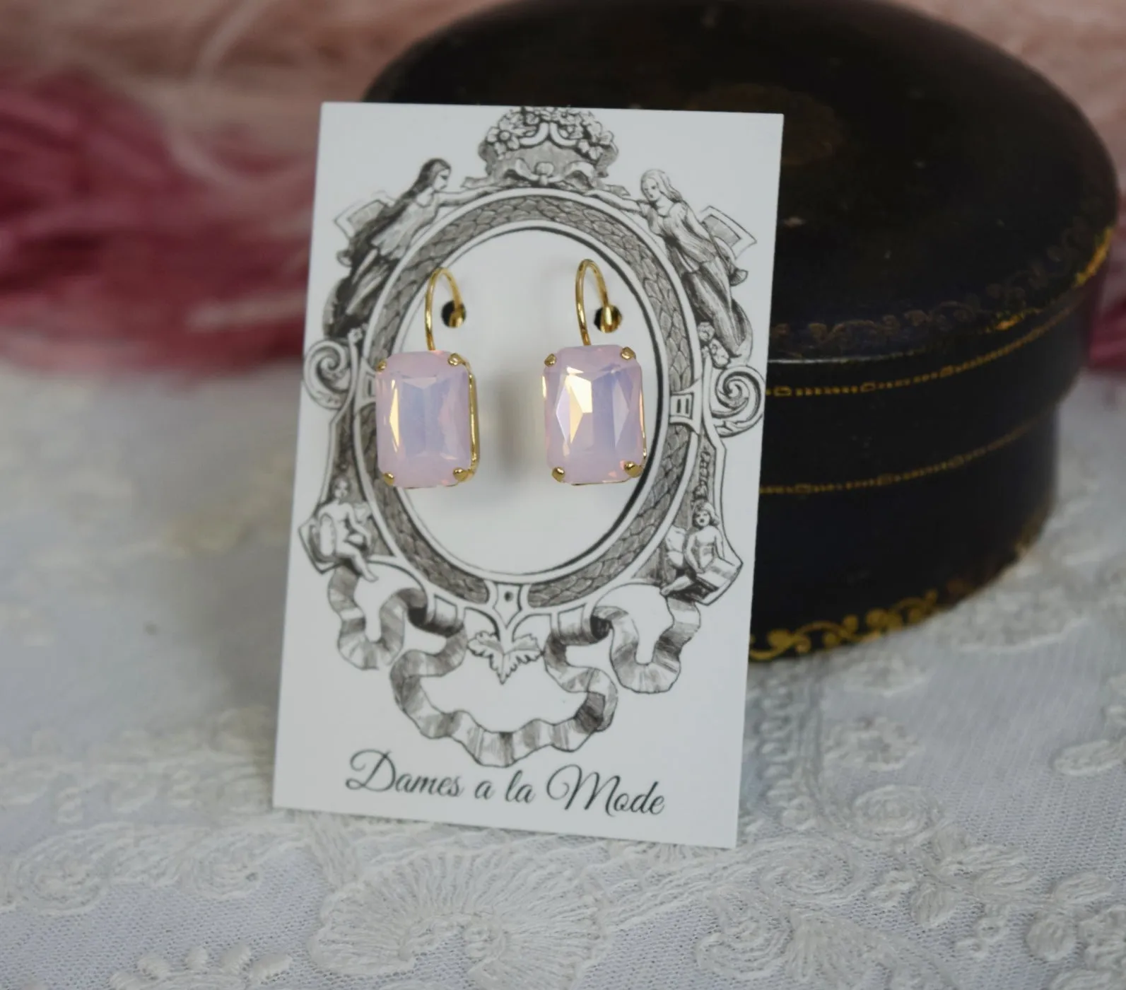 Pink Opal Crystal Earrings - Medium Octagon