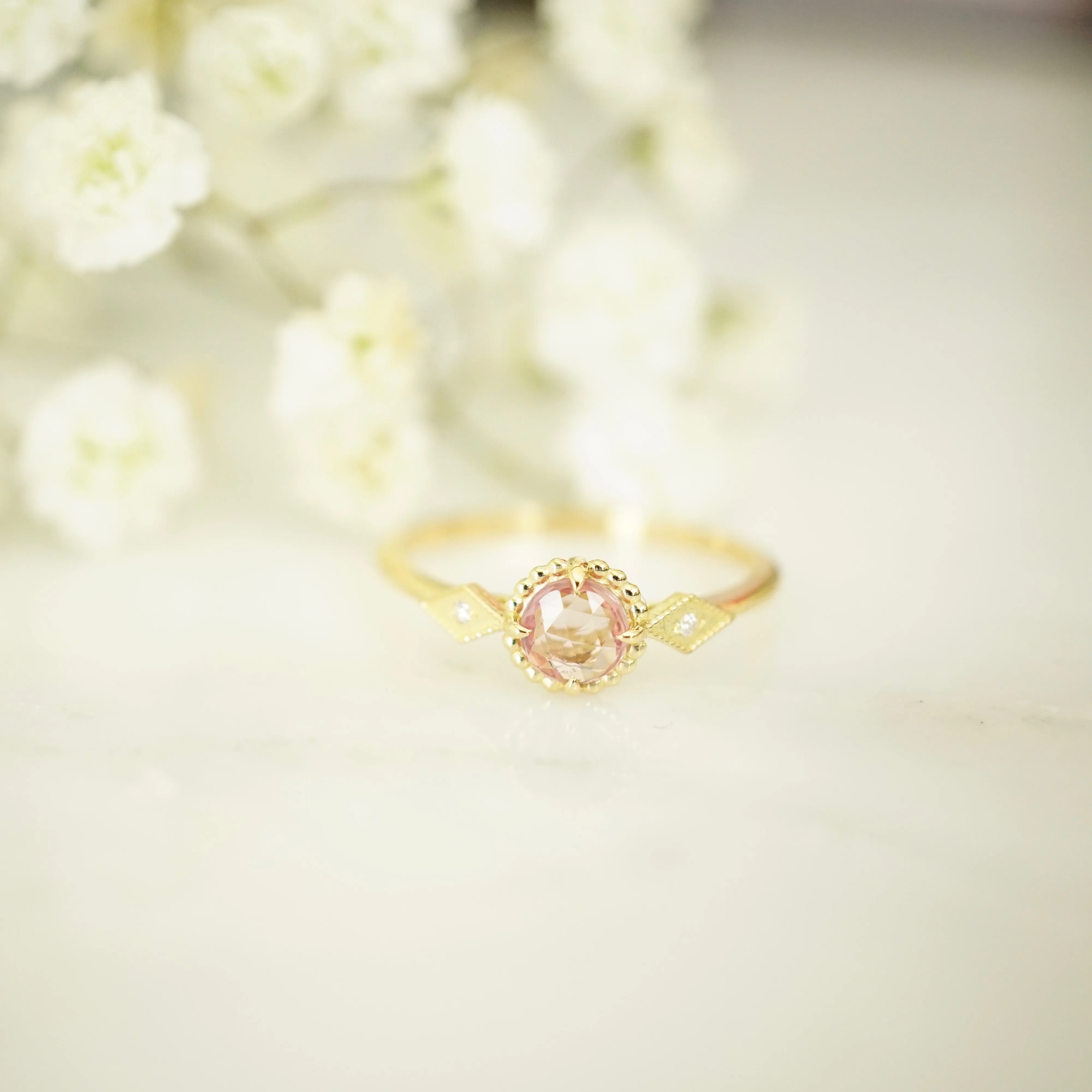 Pink Sapphire Diamond Compass Ring - Pink Sapphire Engagement Ring - September Birthstone Sapphire Ring