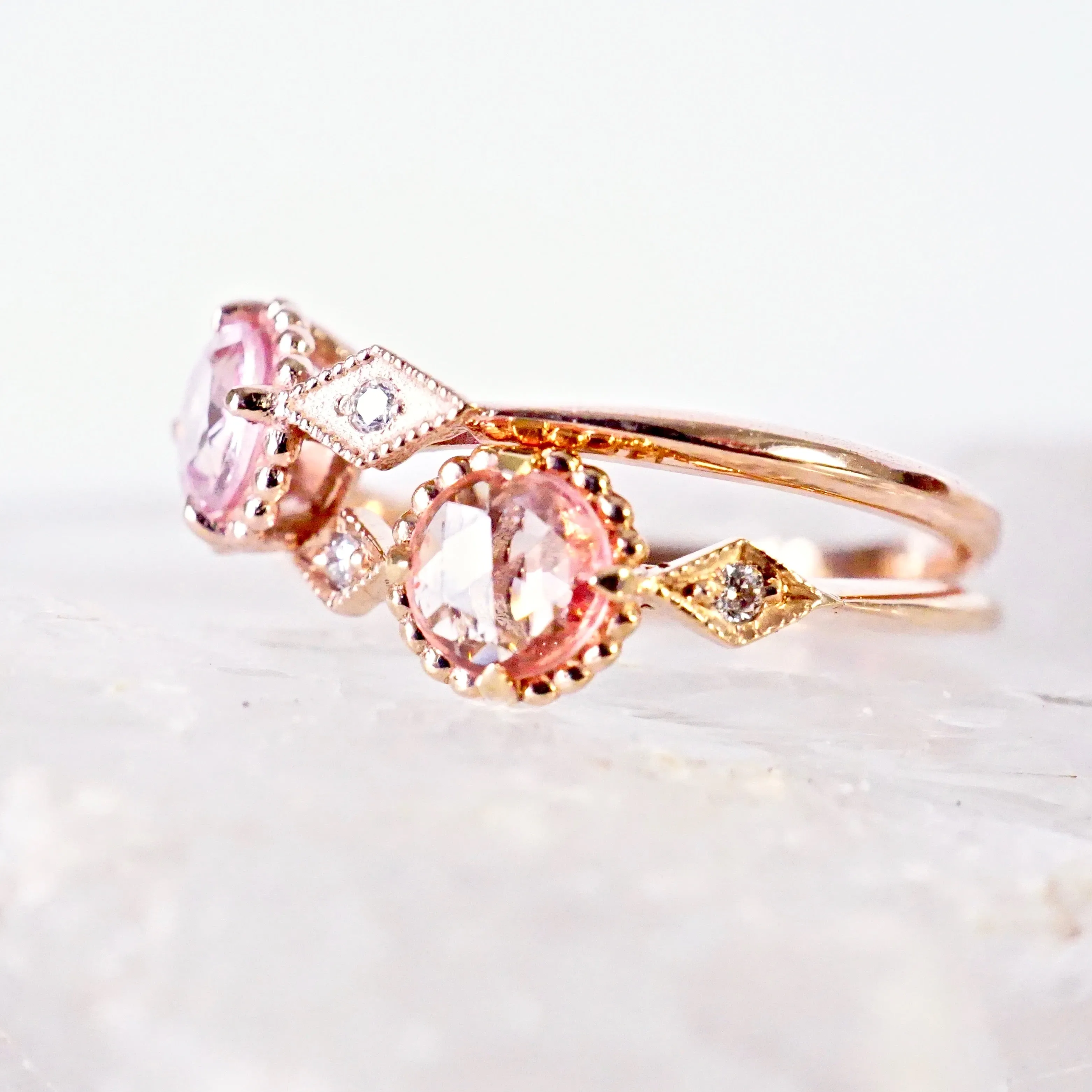 Pink Sapphire Diamond Compass Ring - Pink Sapphire Engagement Ring - September Birthstone Sapphire Ring