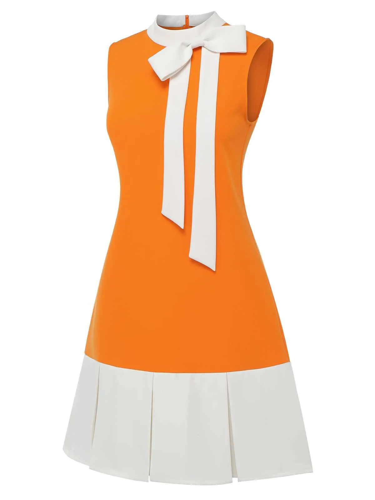 [Pre-Sale] Orange 1960s Crew Bowknot Sleeveless Dress