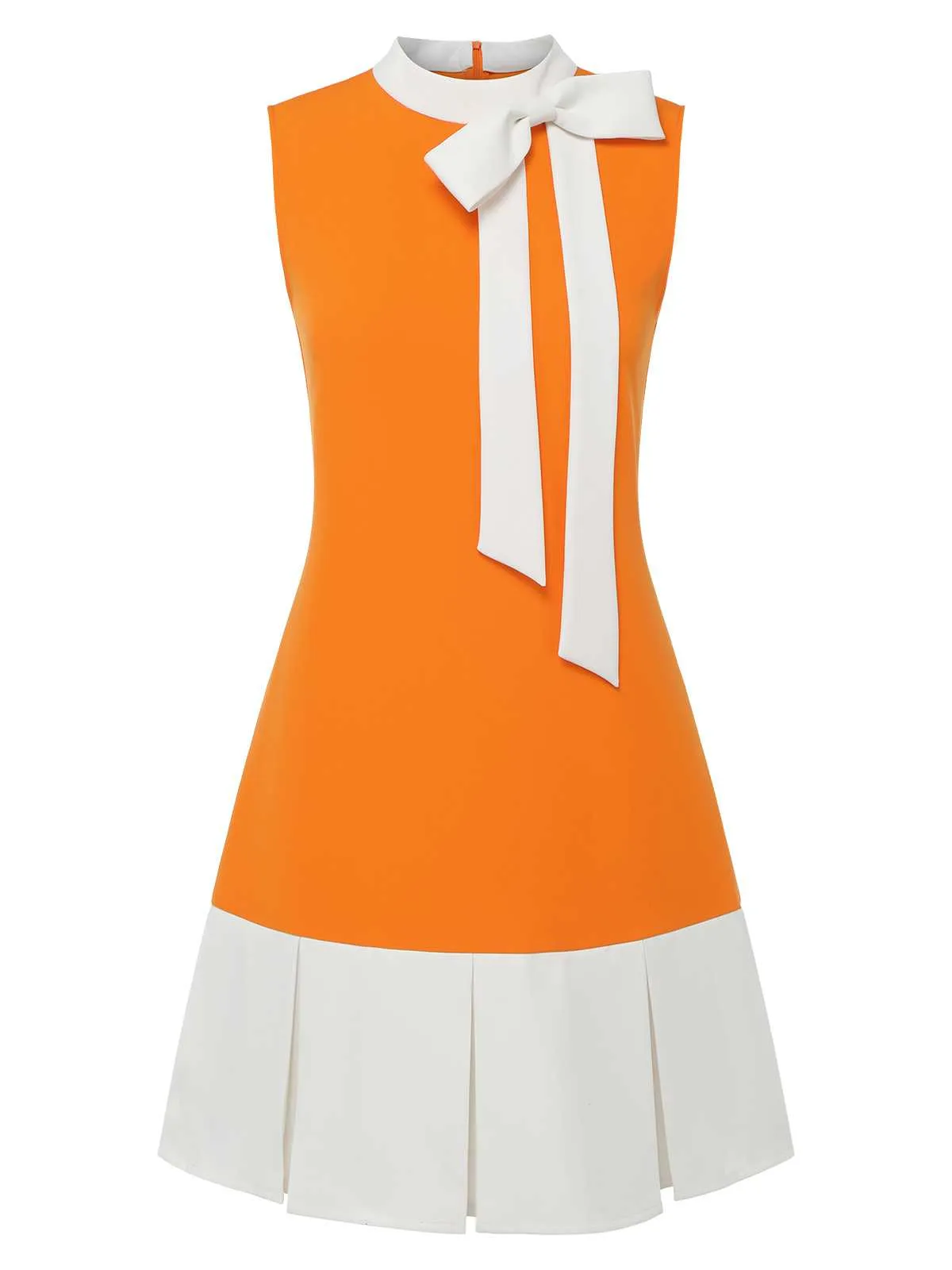 [Pre-Sale] Orange 1960s Crew Bowknot Sleeveless Dress