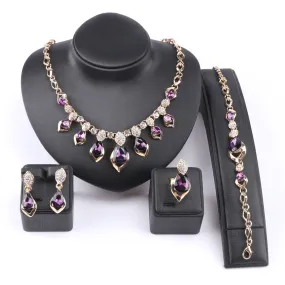 Purple Cubic Zirconia and Austrian Crystal Necklace, Bracelet, Earrings & Ring Wedding Jewelry Set