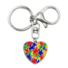 Puzzle Piece Autism Awareness Hope Colorful Glass Cabochon Outdoor Survival Paracord Charm Keychain Men Women Jewelry Love Heart