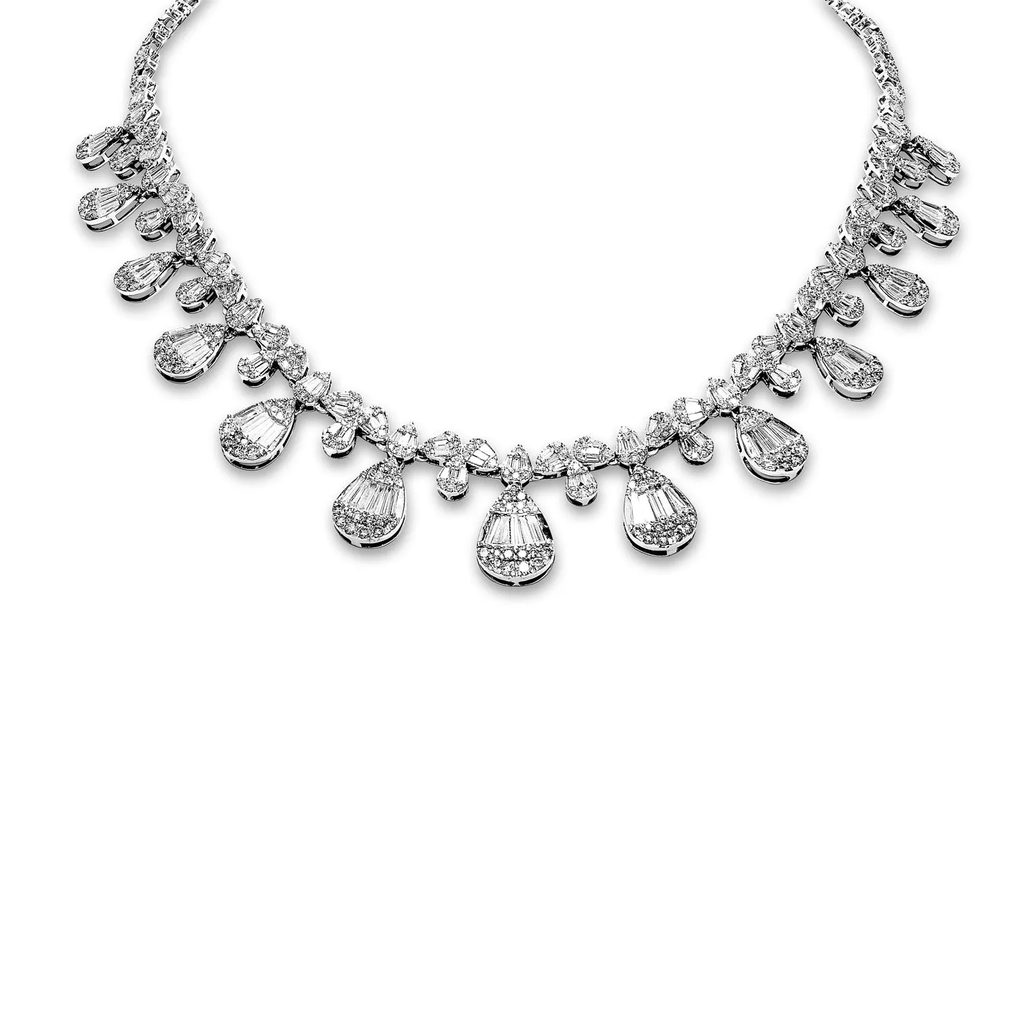 Rayna 17 Carat Combine Mix Shape Diamond Bib Necklace in 14kt White Gold