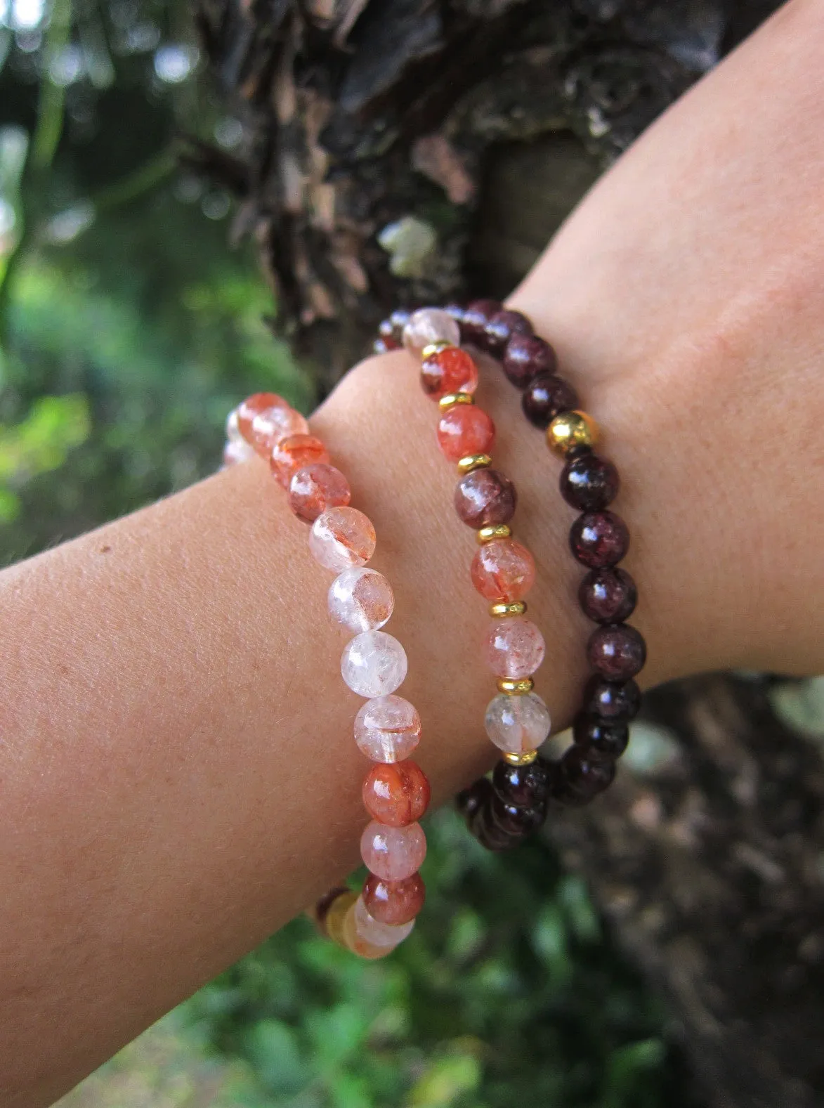 Red Garnet and Hematoid Quartz Bracelet