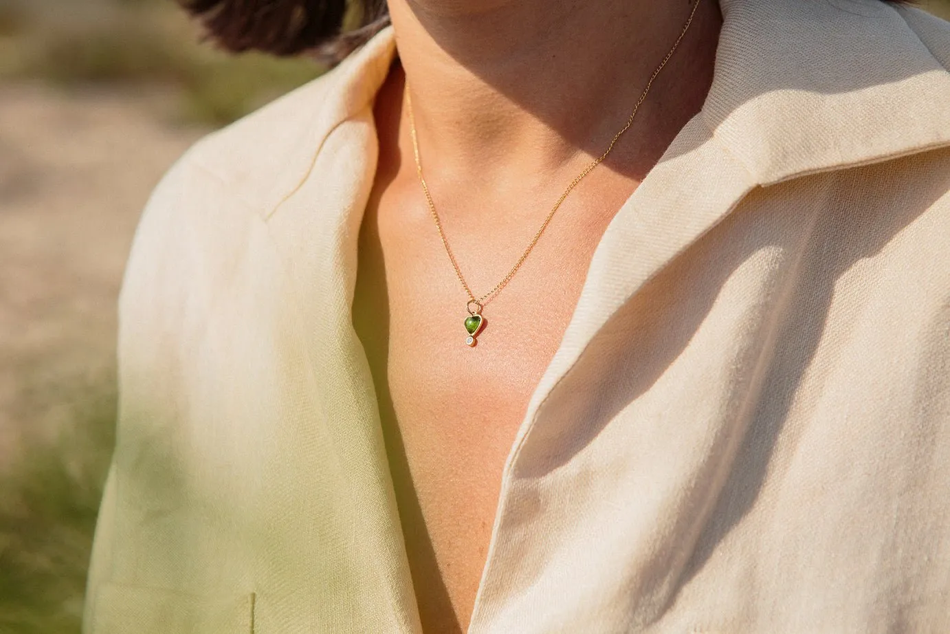 Reversible Green Tourmaline Byrdie Heart Pendant