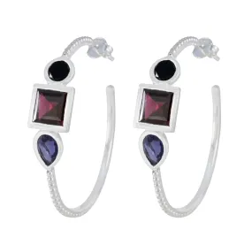 Riyo Delightful 925 Sterling Silver Earring For Female Multi Earring Bezel Setting Multi Earring Hoop Earring