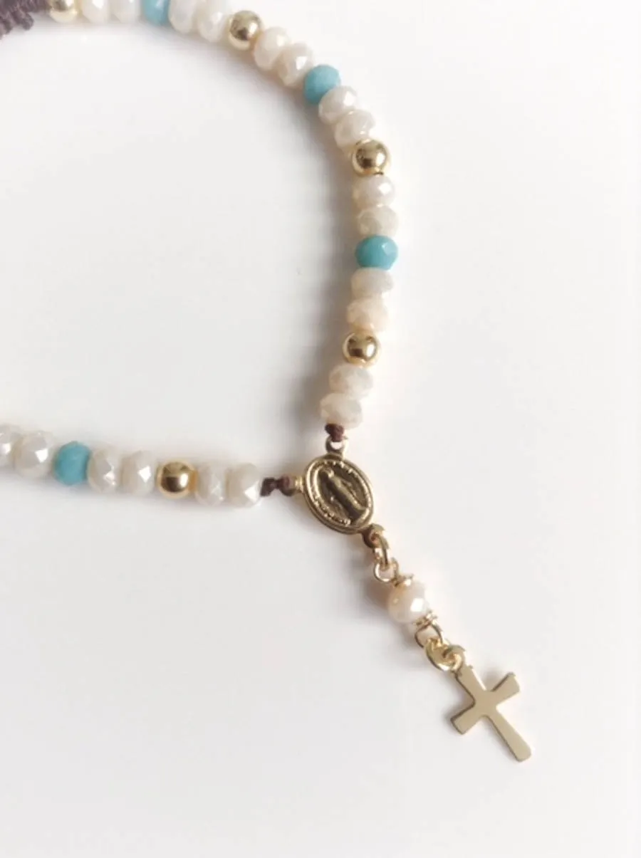 Rosary Bracelet for woman, Delicate Crystal Rosary Style Bracelet, First Communion gift, Rosary Bracelet gold, Catholic Rosary Bracelet