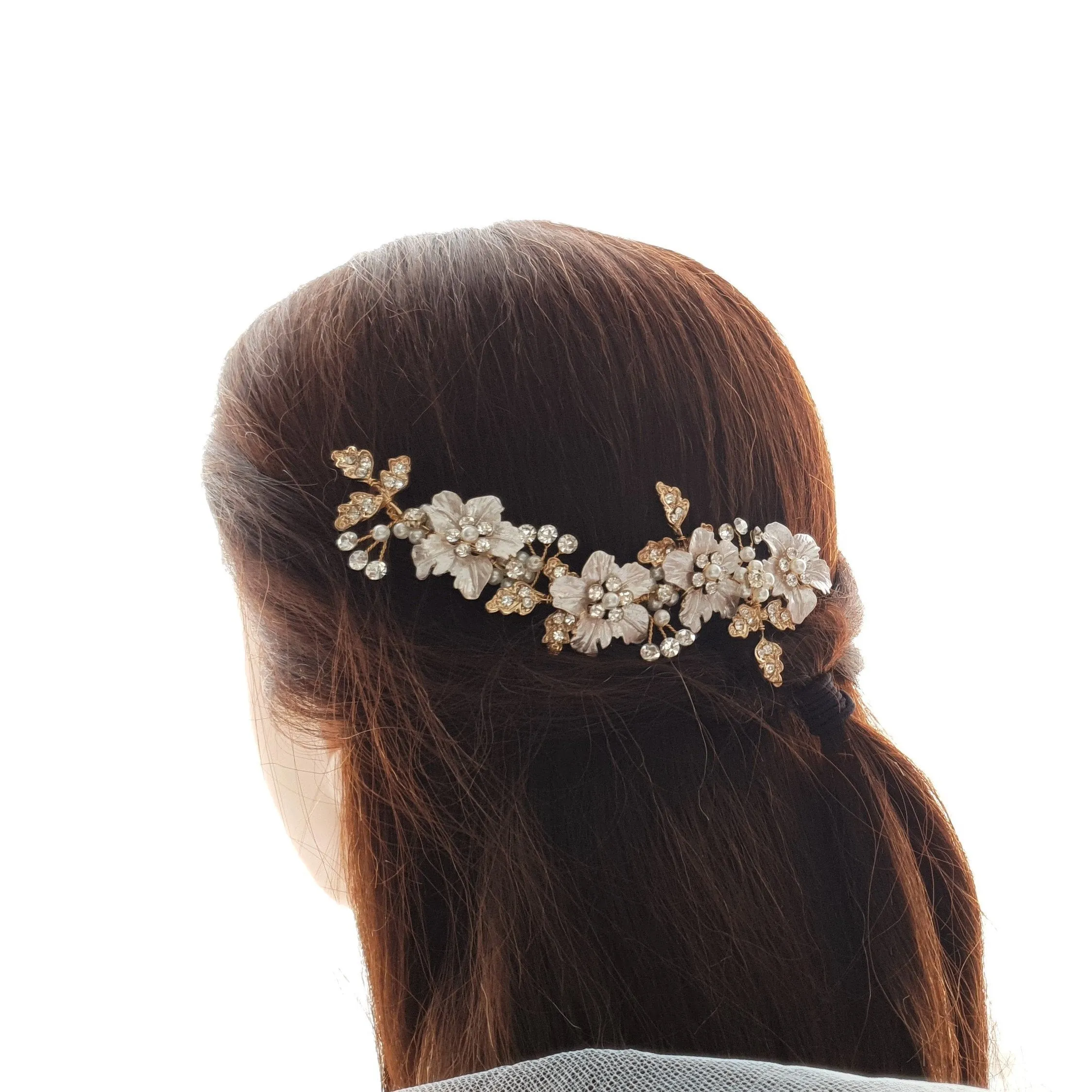 Rose Gold Hair Comb for Brides with Leaf and Flower-Gardenia