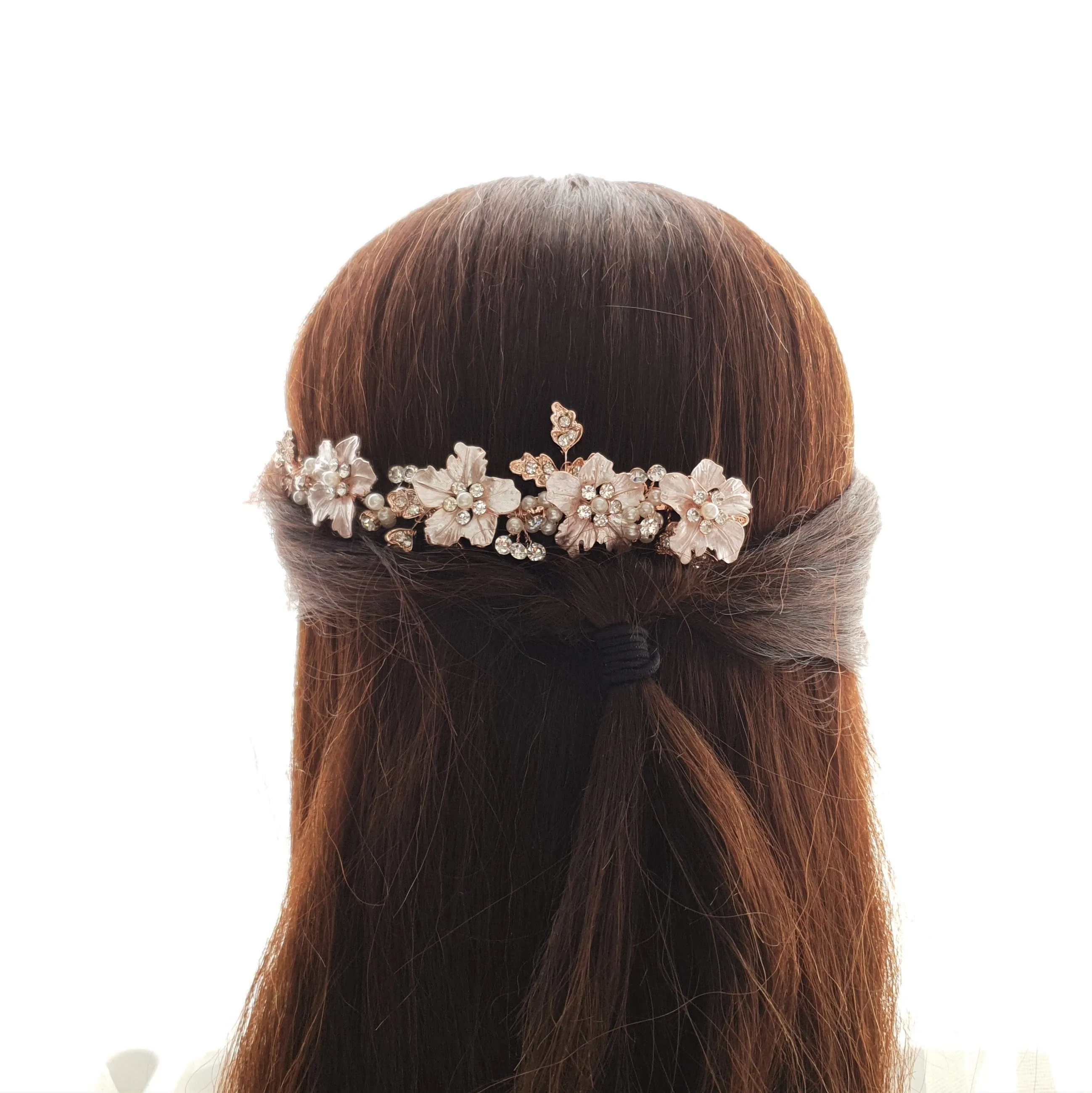 Rose Gold Hair Comb for Brides with Leaf and Flower-Gardenia