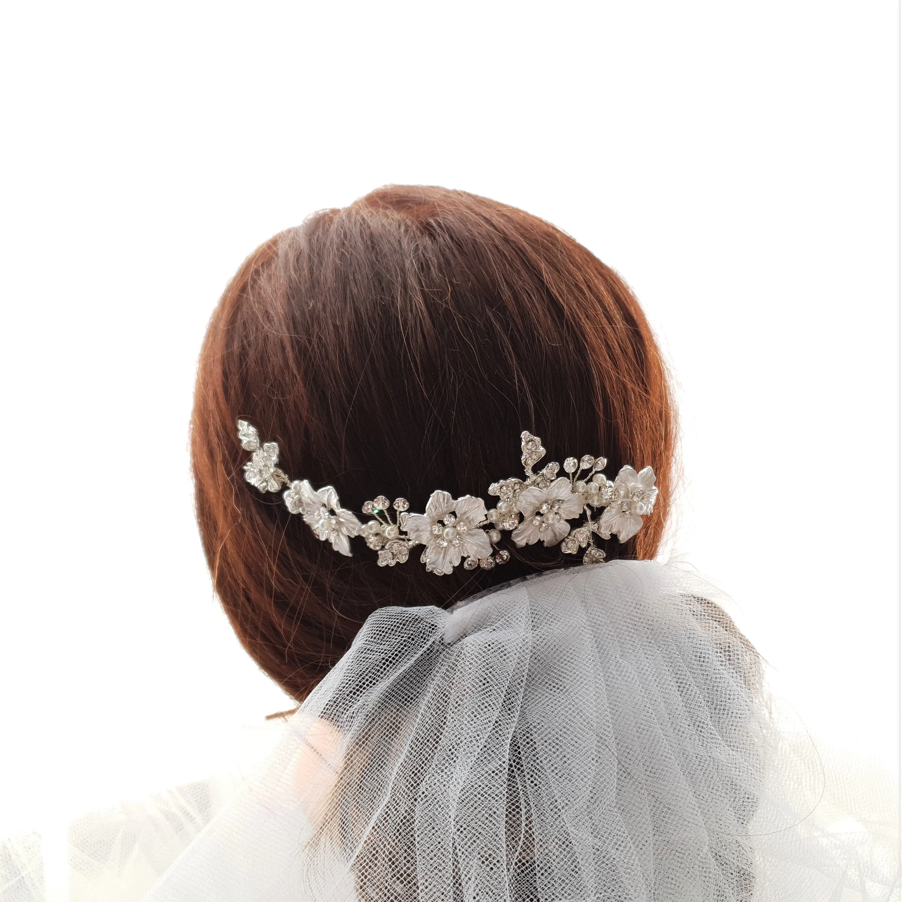 Rose Gold Hair Comb for Brides with Leaf and Flower-Gardenia