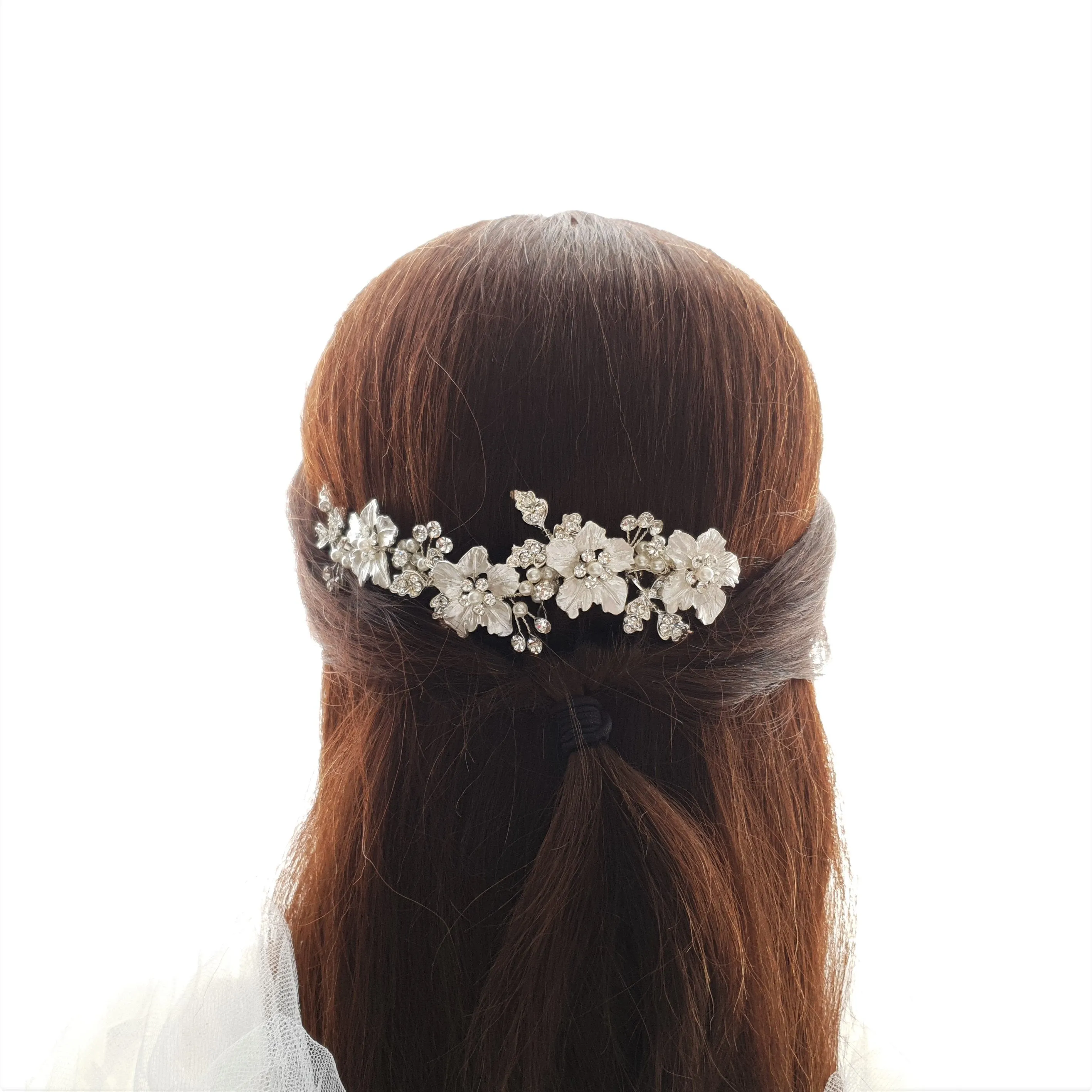 Rose Gold Hair Comb for Brides with Leaf and Flower-Gardenia