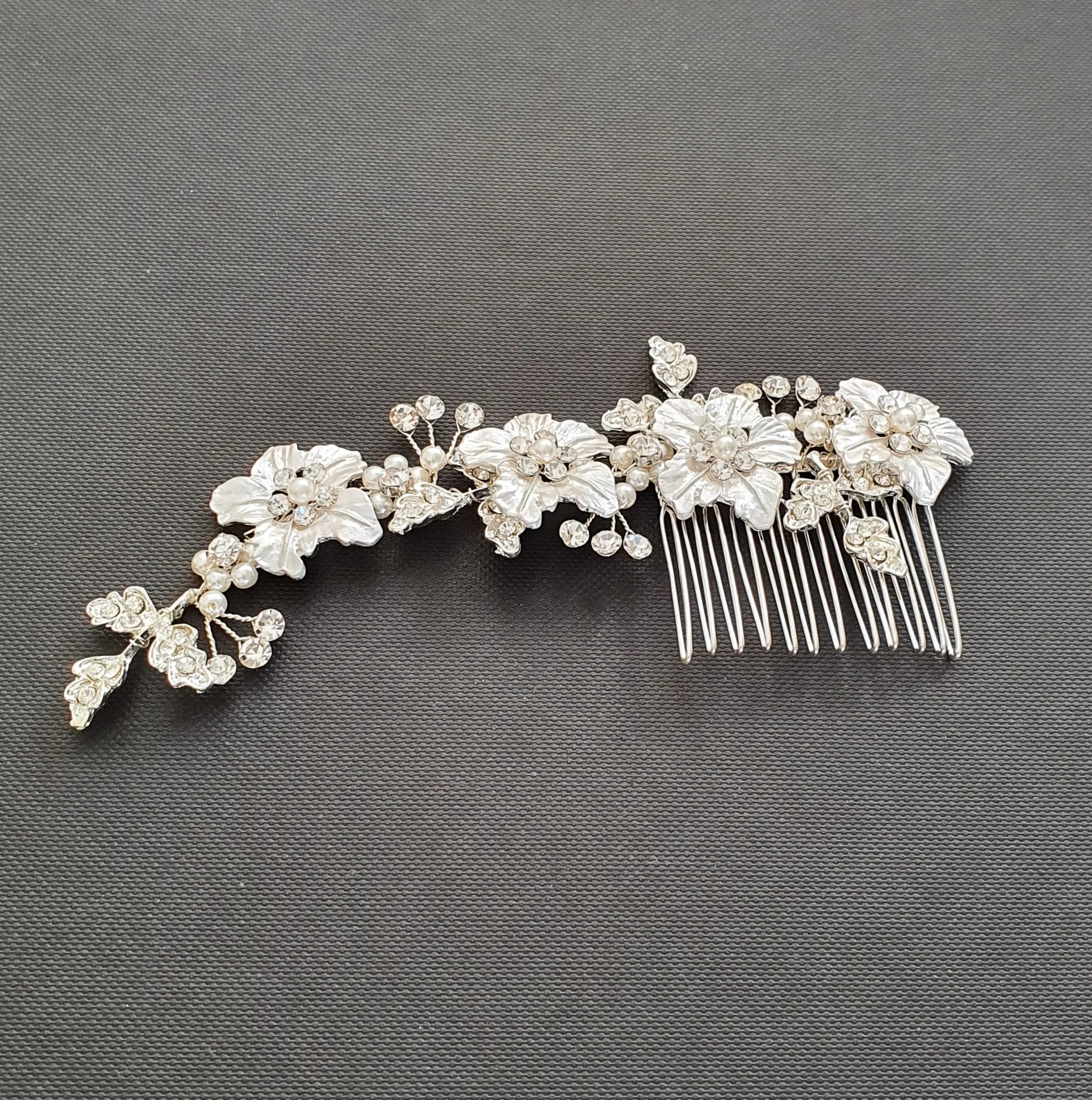 Rose Gold Hair Comb for Brides with Leaf and Flower-Gardenia