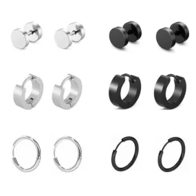 Round Black or Silver Stainless Steel Stud Earrings