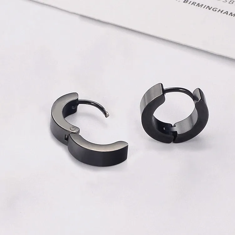 Round Black or Silver Stainless Steel Stud Earrings