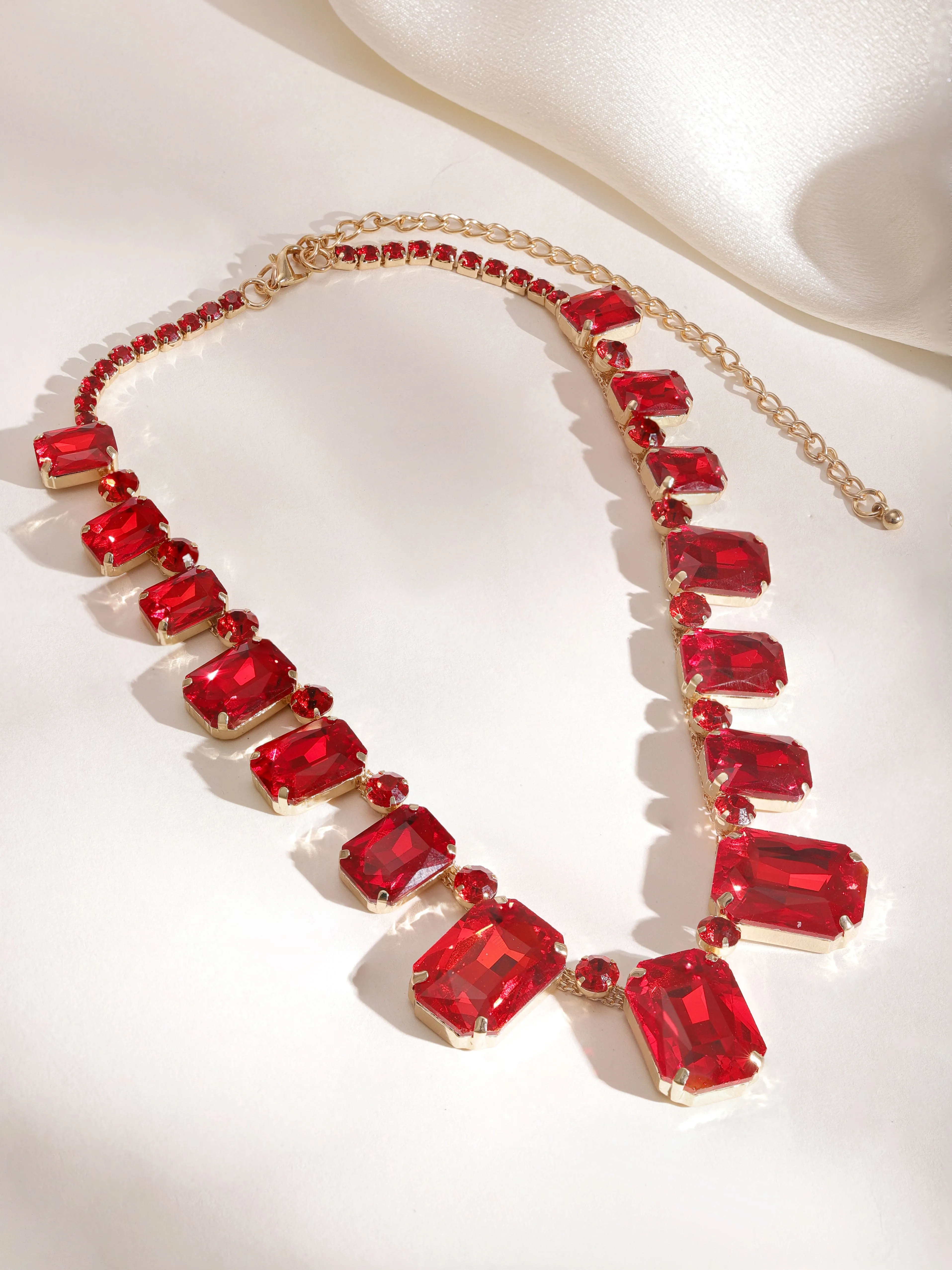 Rubans 18 KT Gold Plated Prince Cut Ruby Studded Necklace Set