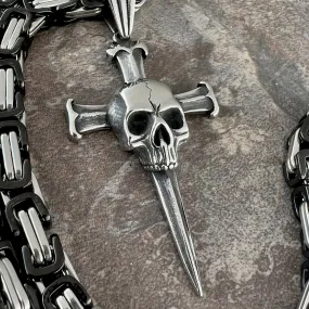 Sanity's Spike Cross W/Skull Pendant - Necklace (733)