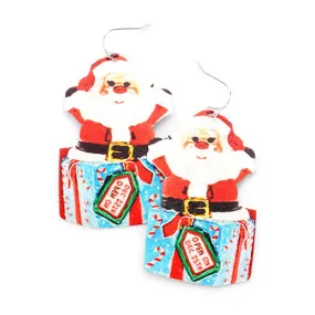 Santa Claus Print Metal Earrings Whimsical Xmas Earrings