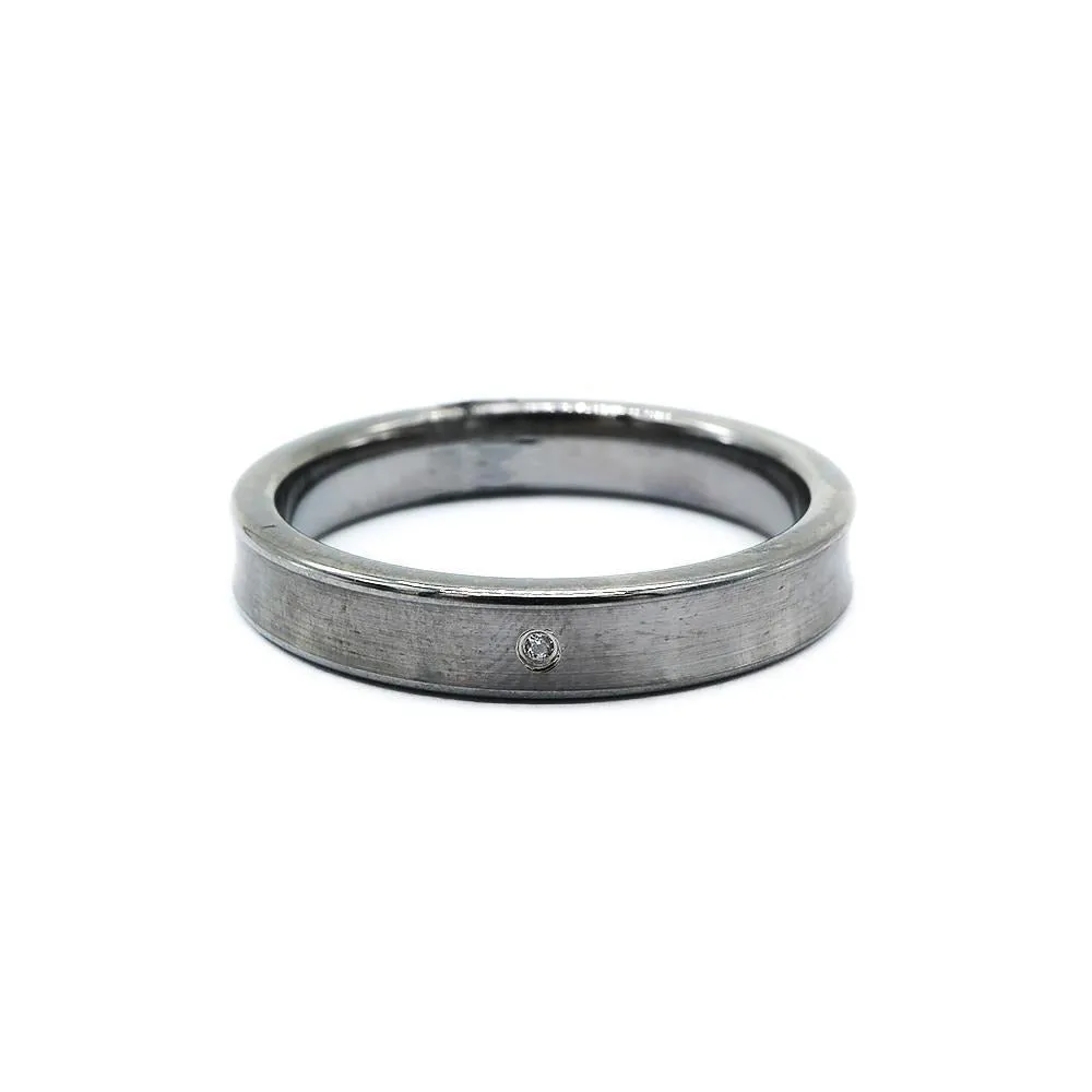 Satin Finish Silver Tungsten Ring with Diamond