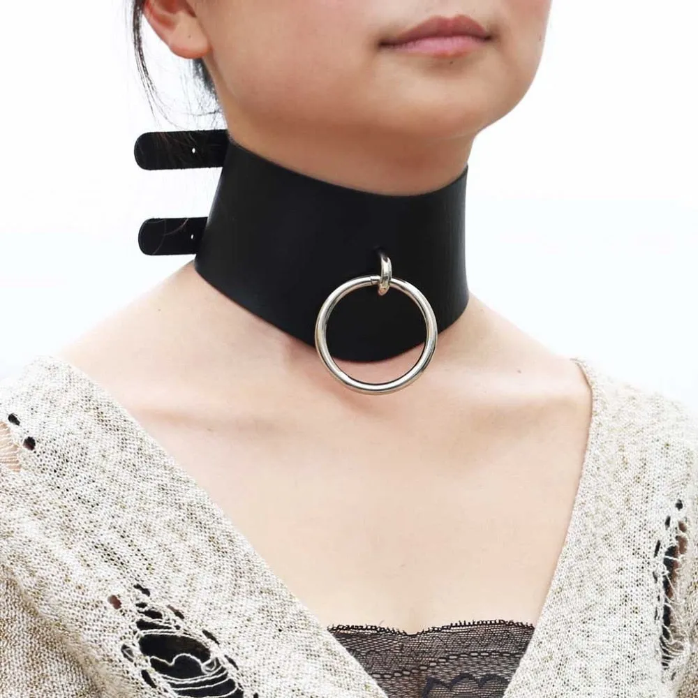 Silver Color Metal Ring Belt Choker Leather Gothic Harajuku Necklace