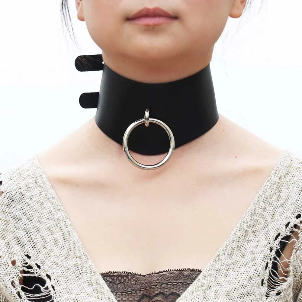 Silver Color Metal Ring Belt Choker Leather Gothic Harajuku Necklace