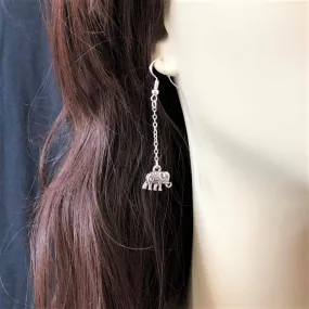 Silver Elephant Long Dangle Earrings