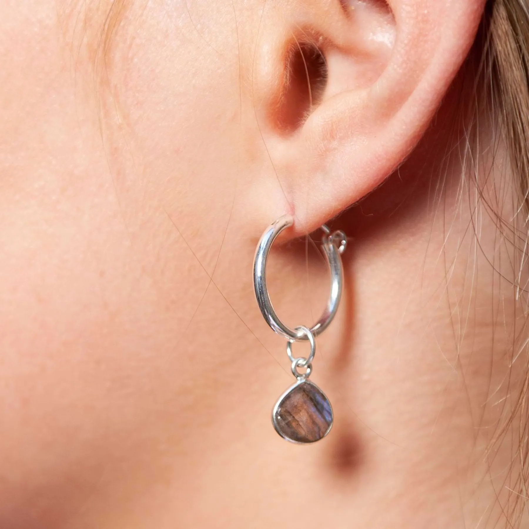 Sky - Mini Silver Hoop Labradorite Earrings