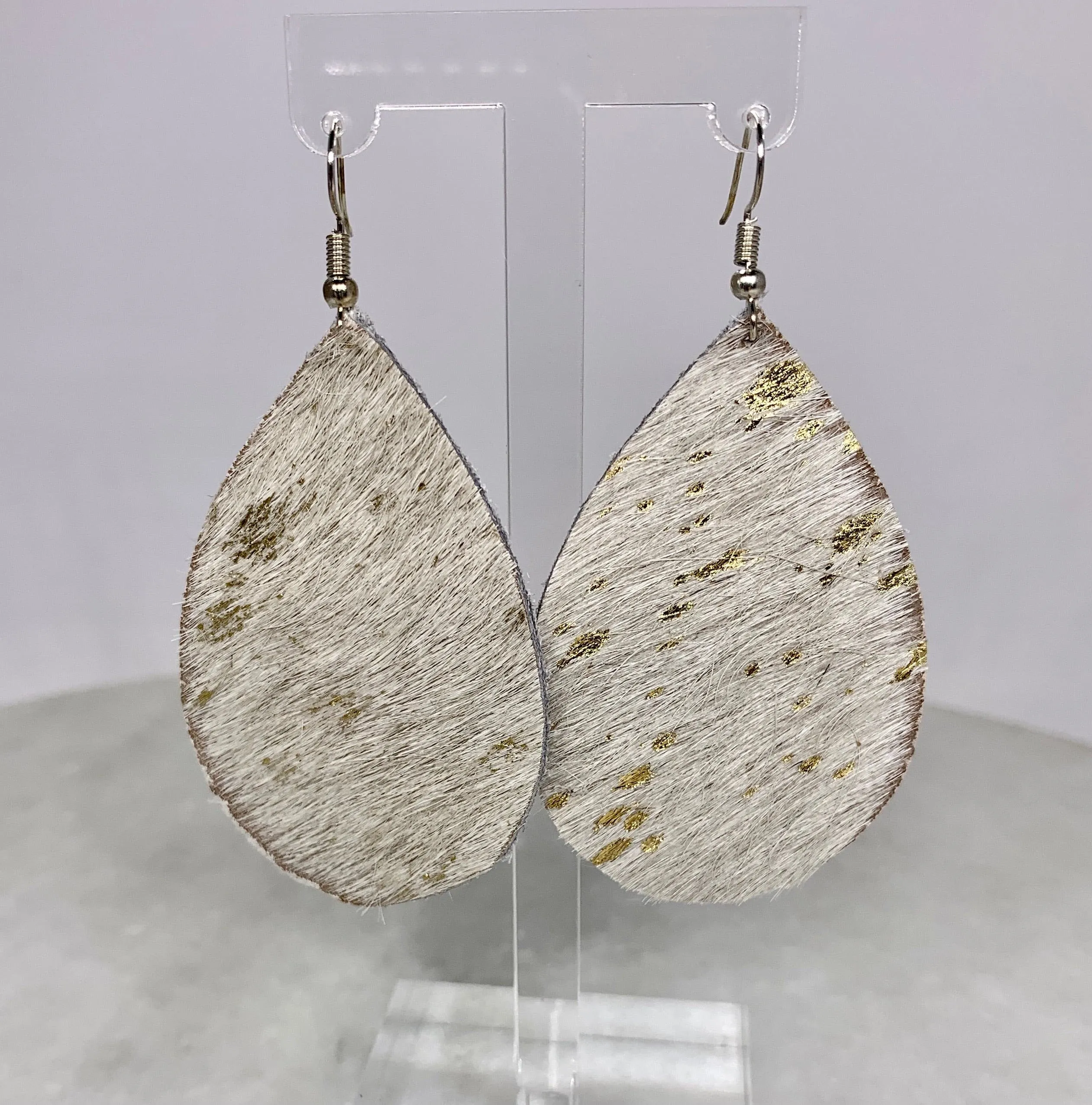 Speckled Metallic Hide Teardrop Earrings